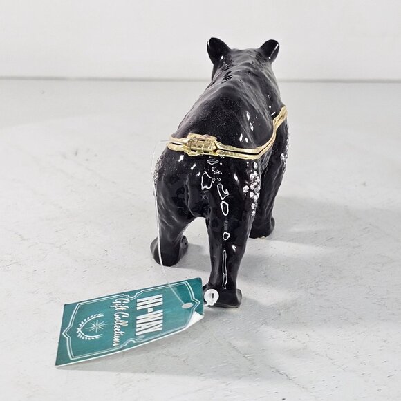 Black Bear Trinket Box Hinged Bejeweled Enameled Magnet Closure - Picture 6 of 9